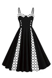 Polka Dots Black Swing vestido dos anos 1950 com mangas sem mangas