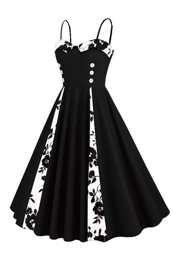 Polka Dots Black Swing vestido dos anos 1950 com mangas sem mangas