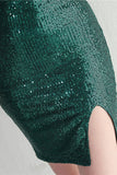 Esparguete Correias Vestido de Coquetel Verde Escuro com Missangas