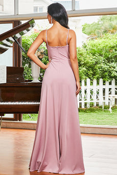 Esparguete Correias Blush Long Prom Dress com Fenda