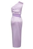 Um ombro Lilac bainha mangas vestido cocktail