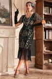 Red V Neck Fringe 1920s Gatsby vestido com lantejoulas