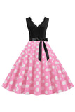 Rosa Polka Dots Sleeveless Vintage Vestido 1950s