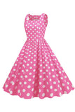 Polka Dots Rosa Vestido sem mangas dos anos 1950