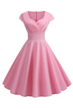 Mangas de boné rosa A Line 1950s Dress