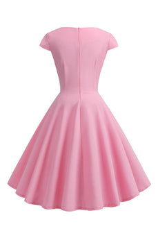 Mangas de boné rosa A Line 1950s Dress