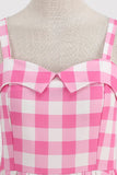 Plaid Rosa Esparguete Correias Uma Linha 1950 Vestido