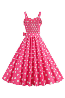 Rosa Esparguete Correias Polka Dots 1950 Vestido Com Bowknot
