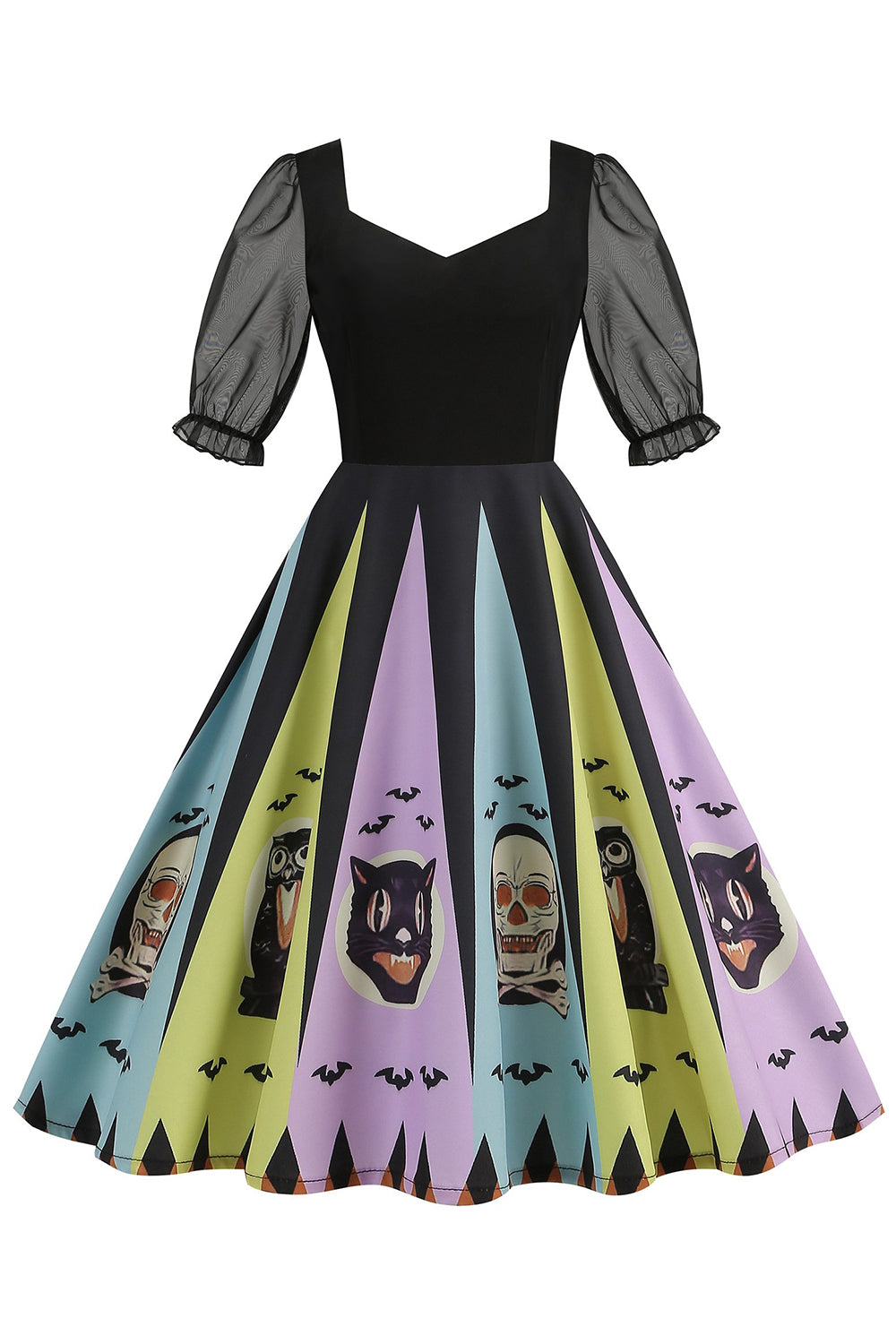 Preto A Line Halloween Vestido Vintage Impresso