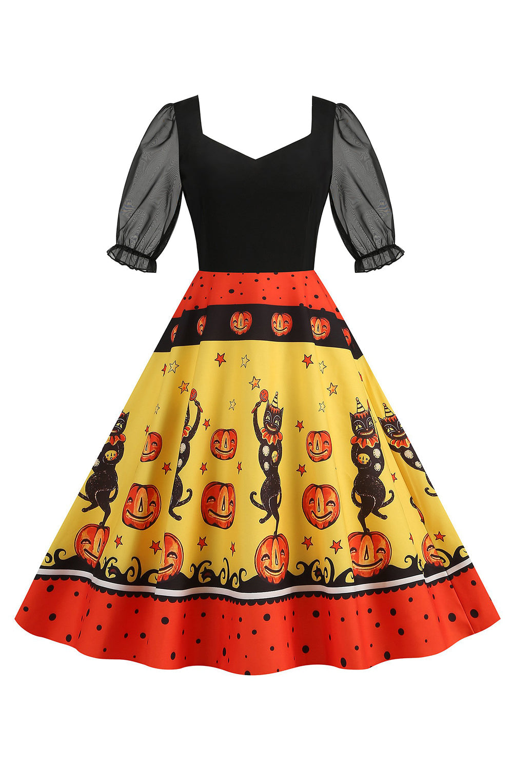 Preto A Line Halloween Vestido Vintage Impresso