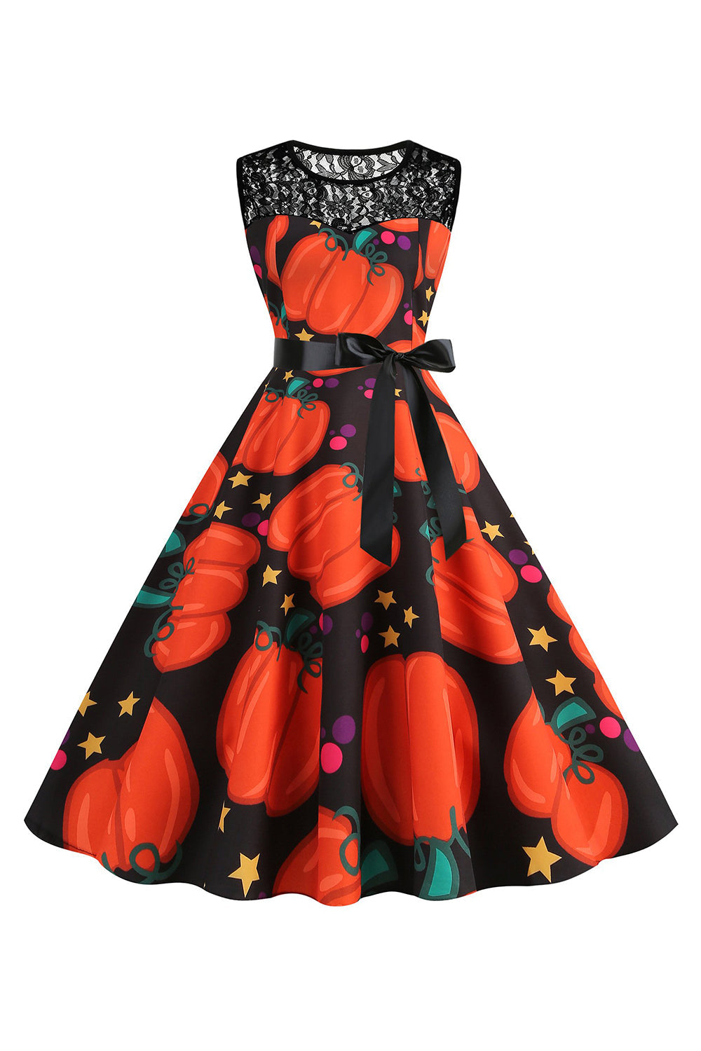 Halloween abóbora estampado laranja vestido vintage