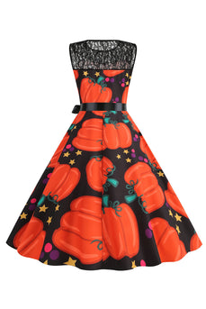 Halloween abóbora estampado laranja vestido vintage