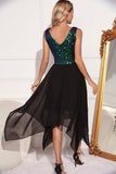 Preto Verde Lantejoulas A-line Vestido de cocktail assimétrico sem mangas