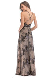 Preto Esparguete Correia Deep V-neck Vestido de Noite Longo