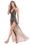 Preto Esparguete Correia Deep V-neck Vestido de Noite Longo