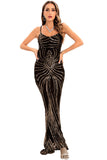Preto Lantejoulas Esparguete Correia Backless Bodycon Vestido de Noite Longo
