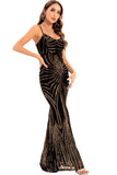 Preto Lantejoulas Esparguete Correia Backless Bodycon Vestido de Noite Longo