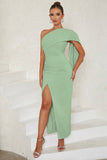 Blue One Shoulder Bodycon Vestido de Coquetel Longo
