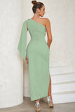 Blue One Shoulder Bodycon Vestido de Coquetel Longo
