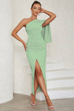 Blue One Shoulder Bodycon Vestido de Coquetel Longo