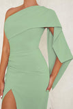 Blue One Shoulder Bodycon Vestido de Coquetel Longo