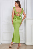 Verde Querida Pescoço Bodycon Long Open Back Party Dress