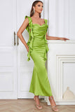 Verde Querida Pescoço Bodycon Long Open Back Party Dress