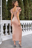 Blush Pescoço Quadrado Cap Mangas Bodycon Vestido de Festa Longo