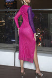 Mangas compridas Sequins Vestido de cocktail brilhante com fenda
