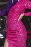 Mangas compridas Sequins Vestido de cocktail brilhante com fenda