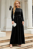 Mangas compridas Uma linha Velvet Holiday Party Dress