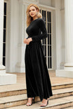Mangas compridas Uma linha Velvet Holiday Party Dress