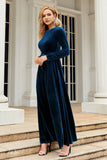 Mangas compridas Uma linha Velvet Holiday Party Dress