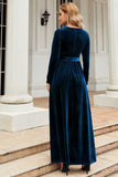 Mangas compridas Uma linha Velvet Holiday Party Dress