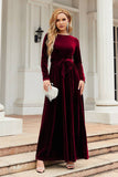 Mangas compridas Uma linha Velvet Holiday Party Dress