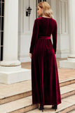 Mangas compridas Uma linha Velvet Holiday Party Dress