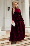 Mangas compridas Uma linha Velvet Holiday Party Dress