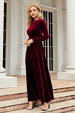 Mangas compridas Uma linha Velvet Holiday Party Dress