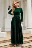 Mangas compridas Uma linha Velvet Holiday Party Dress