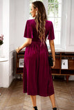 Veludo V-neck Uma linha de vestido de festa de férias