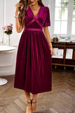Veludo V-neck Uma linha de vestido de festa de férias