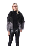 Preto inverno manga longa Faux Fur Coat