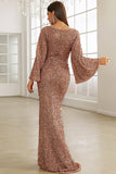 Borgonha Sparkly Sequin Sereia Vestido Longo Feriado