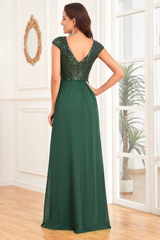 Verde escuro V-neck uma linha de vestido formal com lantejoulas