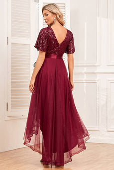 Borgonha High-low A-line vestido formal com lantejoulas