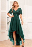 Borgonha High-low A-line vestido formal com lantejoulas