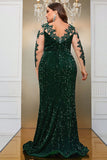 Sereia Verde Escuro Plus Size Vestido de Baile de Lantejoulas com Apliques