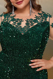Sereia Verde Escuro Plus Size Vestido de Baile de Lantejoulas com Apliques