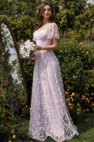 Lilás A linha Tule Prom Dress com Estampa Floral