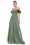 Verde A-Line fora do ombro plissado longo vestido de baile com fenda